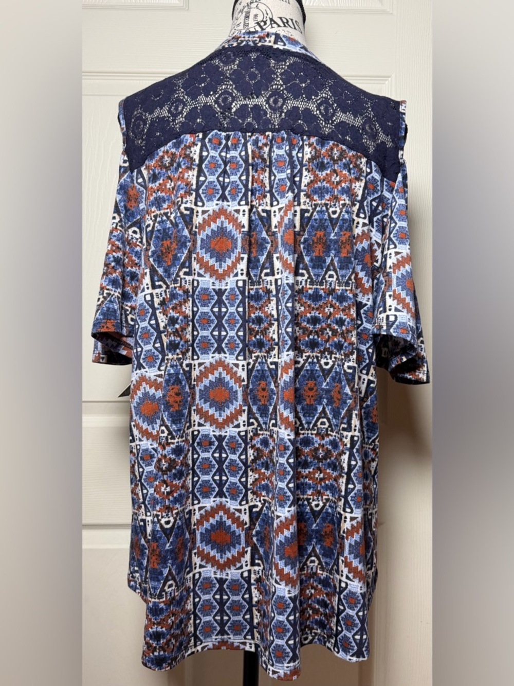 Absolutely Famous Women's Geometric Print Shirt - Blue and Orange - Picture 5 of 8